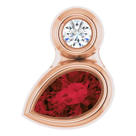 14K Gold Oval Natural Mozambique Garnet Bezel-Set Necklace or Slide Pendant - Rose Gold