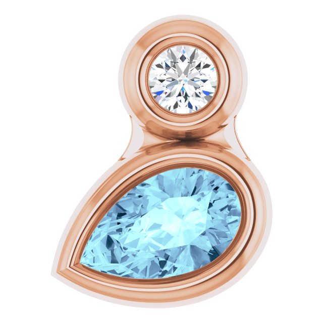 14K Gold Oval Natural Aquamarine Bezel-Set Necklace or Slide Pendant - Rose Gold