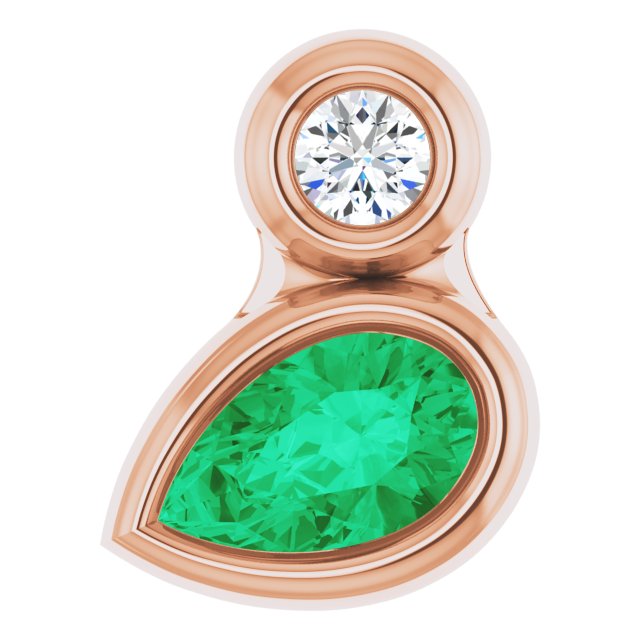 14K Gold Oval Lab-Grown Emerald Bezel-Set Necklace or Slide Pendant - Rose Gold