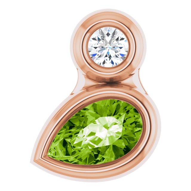 14K Gold Oval Natural Peridot Bezel-Set Necklace or Slide Pendant - Rose Gold