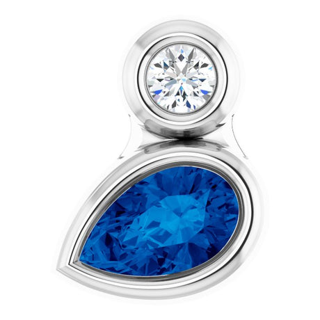 Platinum Oval Lab-Grown Blue Sapphire Bezel-Set Necklace or Slide Pendant