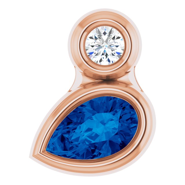 14K Gold Oval Natural Blue Sapphire Bezel-Set Necklace or Slide Pendant - Rose Gold