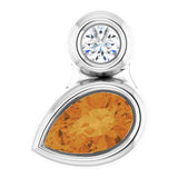 14K Gold Oval Natural Citrine Bezel-Set Necklace or Slide Pendant - White Gold
