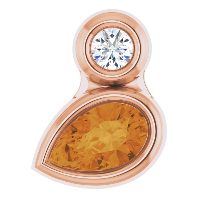 14K Gold Oval Natural Citrine Bezel-Set Necklace or Slide Pendant - Rose Gold