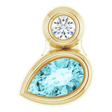 14K Gold Oval Natural Blue Zircon Bezel-Set Necklace or Slide Pendant - Yellow Gold