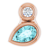 14K Gold Oval Natural Blue Zircon Bezel-Set Necklace or Slide Pendant - Rose Gold