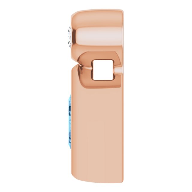 14K Gold Oval Natural Aquamarine Bezel-Set Necklace or Slide Pendant - Rose Gold - view 3
