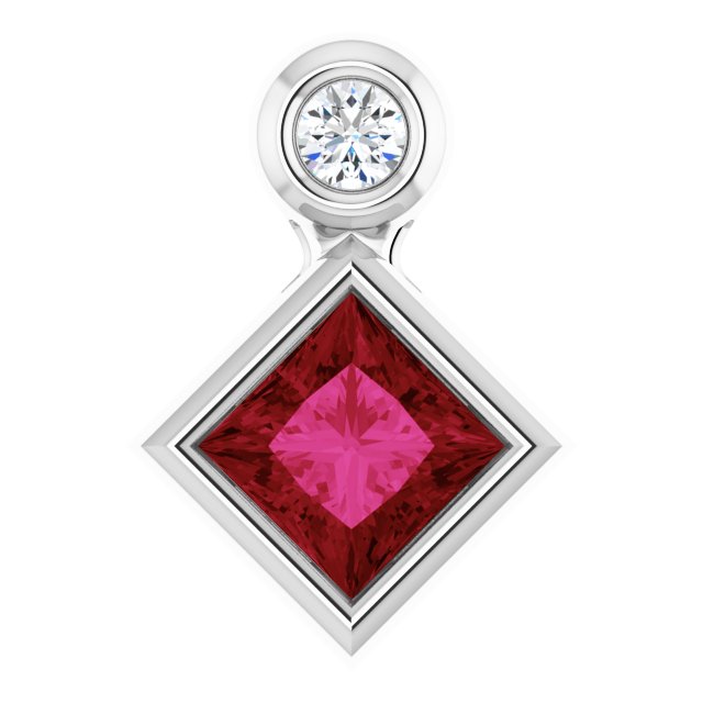 Platinum Oval Natural Ruby Bezel-Set Necklace or Slide Pendant