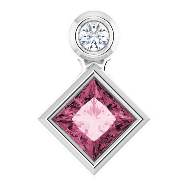 Platinum Oval Natural Pink Tourmaline Bezel-Set Necklace or Slide Pendant