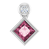 14K Gold Oval Natural Pink Tourmaline Bezel-Set Necklace or Slide Pendant - White Gold