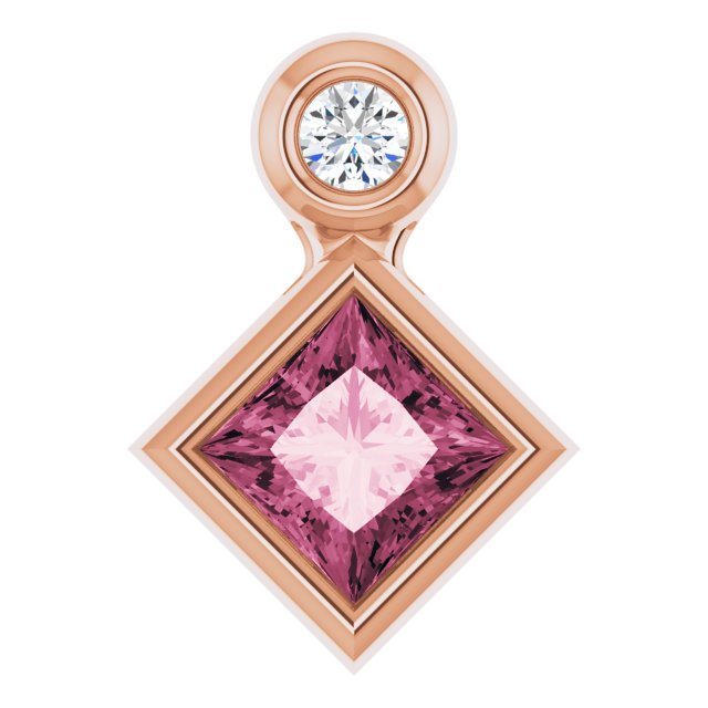 14K Gold Oval Natural Pink Tourmaline Bezel-Set Necklace or Slide Pendant - Rose Gold