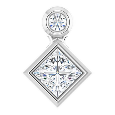 14K Gold Oval Natural White Sapphire Bezel-Set Necklace or Slide Pendant - White Gold