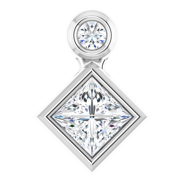 14K Gold Oval Natural White Sapphire Bezel-Set Necklace or Slide Pendant - White Gold