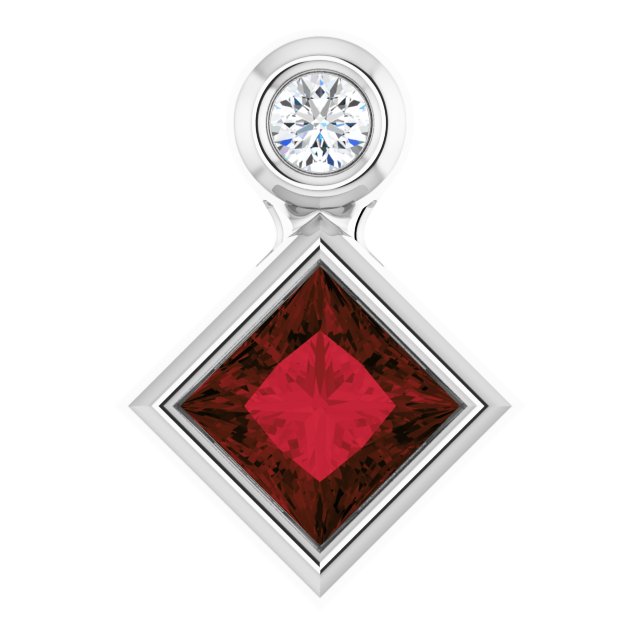 14K Gold Oval Natural Mozambique Garnet Bezel-Set Necklace or Slide Pendant - White Gold