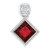 Platinum Oval Natural Mozambique Garnet Bezel-Set Necklace or Slide Pendant