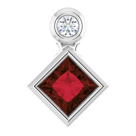 Platinum Oval Natural Mozambique Garnet Bezel-Set Necklace or Slide Pendant