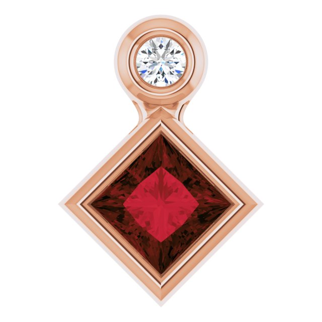 14K Gold Oval Natural Mozambique Garnet Bezel-Set Necklace or Slide Pendant - Rose Gold