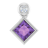 14K Gold Oval Natural Amethyst Bezel-Set Necklace or Slide Pendant - White Gold