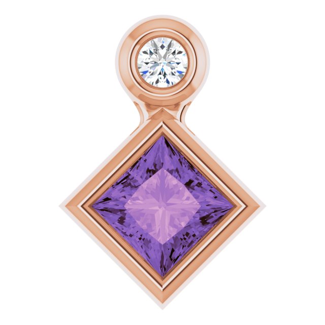 14K Gold Oval Natural Amethyst Bezel-Set Necklace or Slide Pendant - Rose Gold