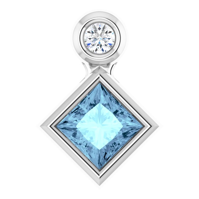 14K Gold Oval Natural Aquamarine Bezel-Set Necklace or Slide Pendant - White Gold