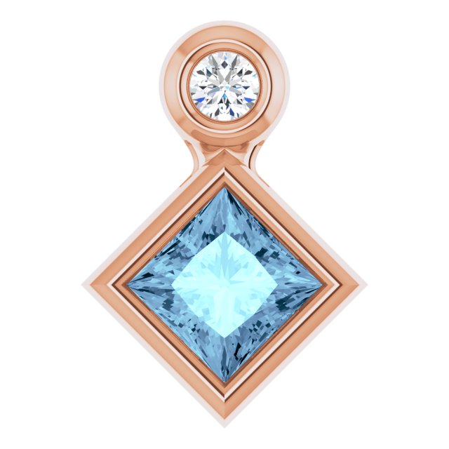 14K Gold Oval Natural Aquamarine Bezel-Set Necklace or Slide Pendant - Rose Gold