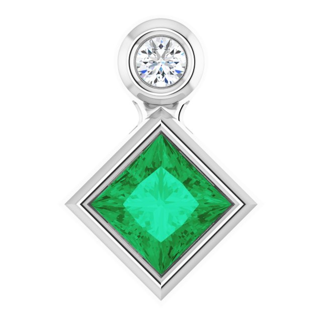 14K Gold Oval Natural Emerald Bezel-Set Necklace or Slide Pendant - White Gold
