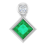 Platinum Oval Natural Emerald Bezel-Set Necklace or Slide Pendant