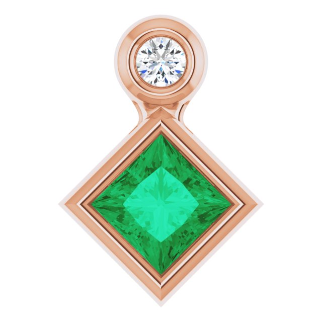 14K Gold Oval Natural Emerald Bezel-Set Necklace or Slide Pendant - Rose Gold