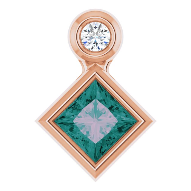 14K Gold Oval Lab-Grown Alexandrite Bezel-Set Necklace or Slide Pendant - Rose Gold