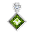 Platinum Oval Natural Peridot Bezel-Set Necklace or Slide Pendant