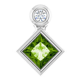 Platinum Oval Natural Peridot Bezel-Set Necklace or Slide Pendant