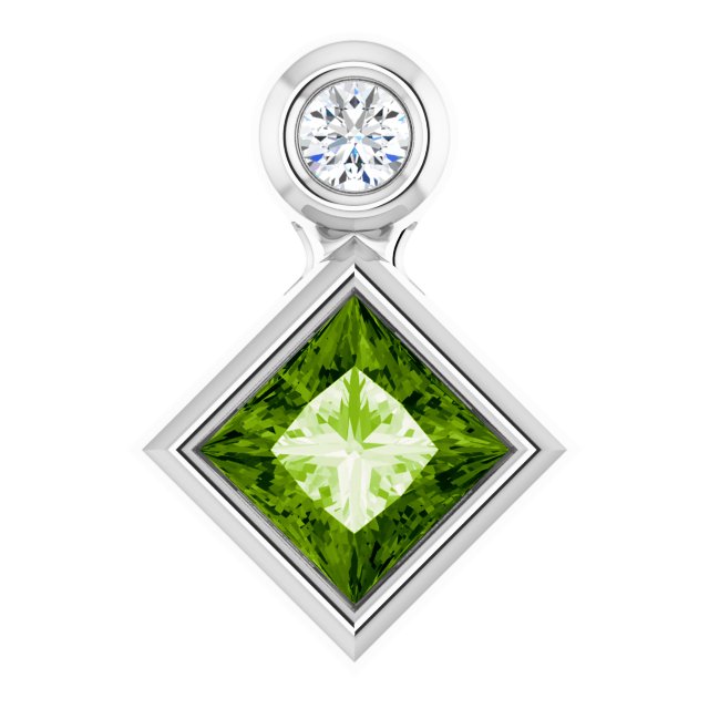Platinum Oval Natural Peridot Bezel-Set Necklace or Slide Pendant