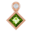 14K Gold Oval Natural Peridot Bezel-Set Necklace or Slide Pendant - Rose Gold