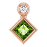 14K Gold Oval Natural Peridot Bezel-Set Necklace or Slide Pendant - Rose Gold