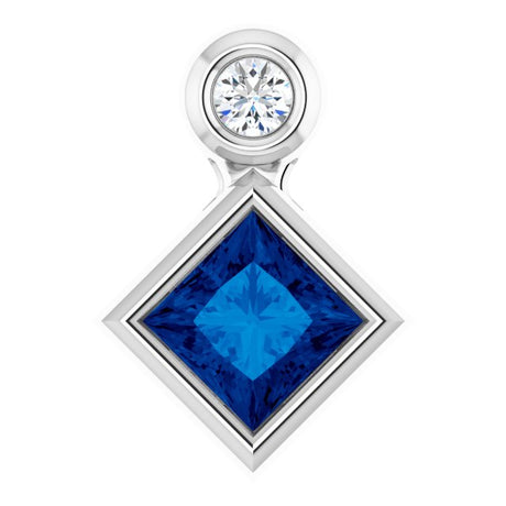 Platinum Oval Lab-Grown Blue Sapphire Bezel-Set Necklace or Slide Pendant