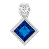 14K Gold Oval Lab-Grown Blue Sapphire Bezel-Set Necklace or Slide Pendant - White Gold