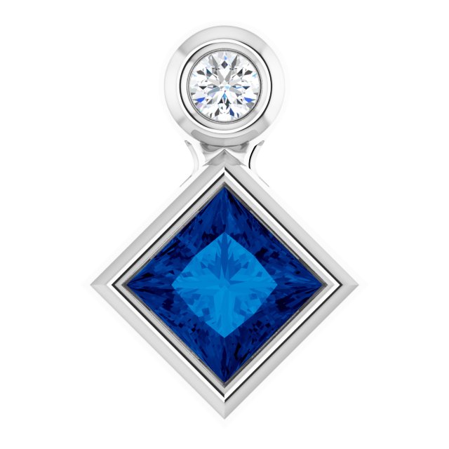 14K Gold Oval Natural Blue Sapphire Bezel-Set Necklace or Slide Pendant - White Gold