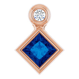14K Gold Oval Natural Blue Sapphire Bezel-Set Necklace or Slide Pendant - Rose Gold