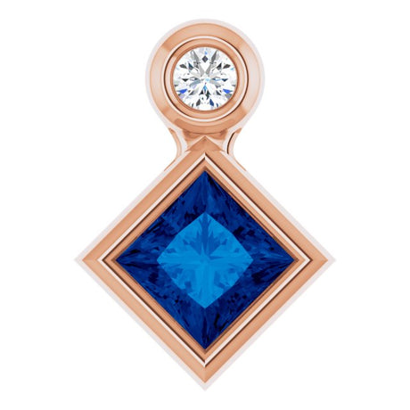 14K Gold Oval Lab-Grown Blue Sapphire Bezel-Set Necklace or Slide Pendant - Rose Gold
