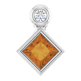 14K Gold Oval Natural Citrine Bezel-Set Necklace or Slide Pendant - White Gold