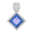 Platinum Square Natural Tanzanite Bezel-Set Necklace or Slide Pendant