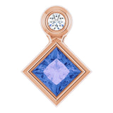14K Gold Square Natural Tanzanite Bezel-Set Necklace or Slide Pendant - Rose Gold