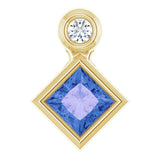 14K Gold Square Natural Tanzanite Bezel-Set Necklace or Slide Pendant - Yellow Gold
