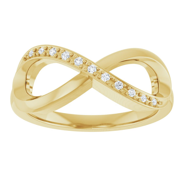 14K Gold Round Natural Diamond Infinity-Inspired Ring – 1.1mm Stones - Yellow Gold - view 3