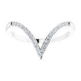 14K Gold Round Natural Diamond Accented V Ring - White Gold - view 3