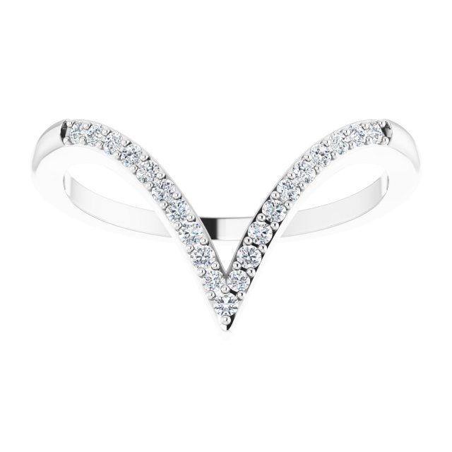 14K Gold Round Natural Diamond Accented V Ring - White Gold - view 3
