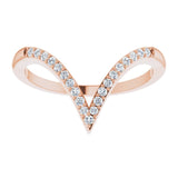 14K Gold Round Natural Diamond Accented V Ring - Rose Gold - view 3