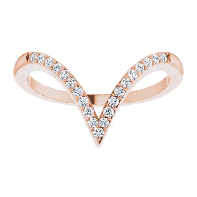 14K Gold Round Natural Diamond Accented V Ring - Rose Gold - view 3