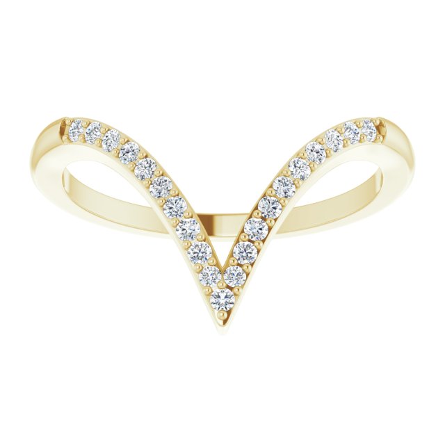 14K Gold Round Natural Diamond Accented V Ring - Yellow Gold - view 3