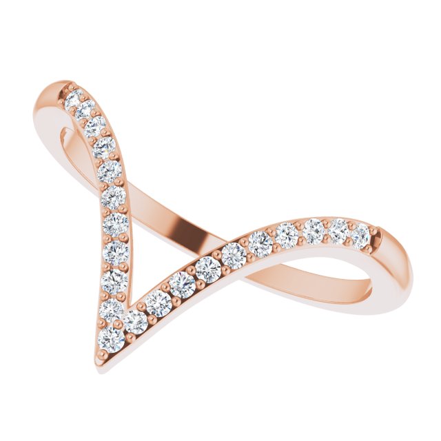 14K Gold Round Natural Diamond Accented V Ring - Rose Gold - view 5